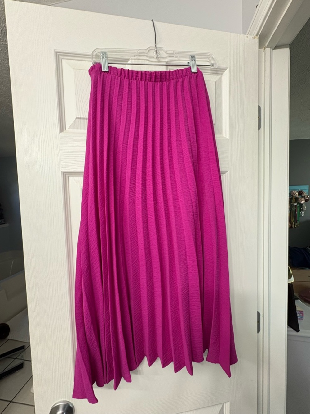 Pleated Midi Skirt in Fuchsia - Women's Skirt